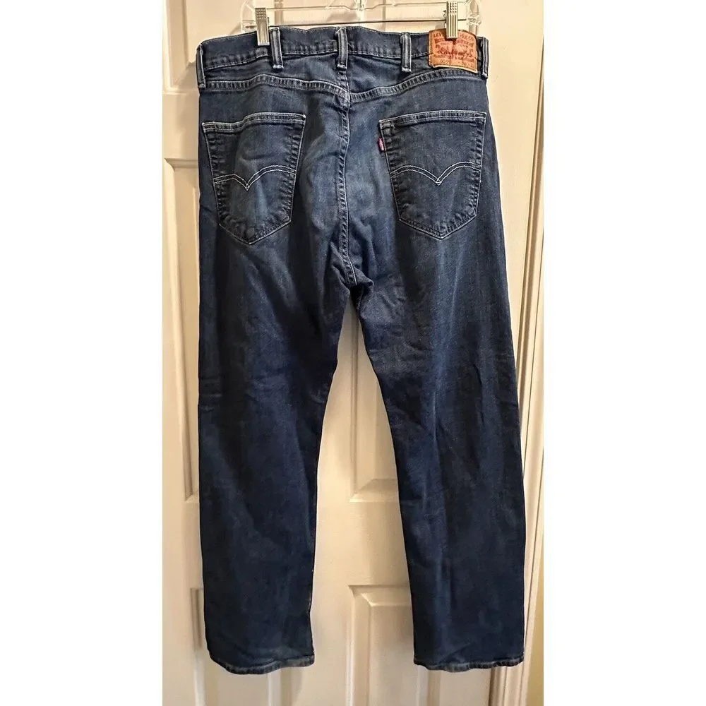 Levis 505 Jeans Mens 38x32 Blue Denim Regular Straight Leg‎ Stretch Dark Wash